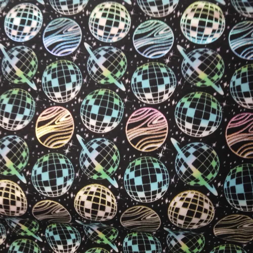 FABRIC Pop! Holographic Disco Ball Cotton Knit, 98% Cotton 2% Spandex